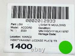 20 HONDA ACCORD Lid/gate Moulding 74890tvaaa0m1 License Plate Trim Whitenh883p