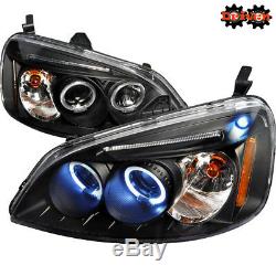 Black Headlights Halo Project LED 2/4 door Coupe Sedan For 01-03 Honda Civic