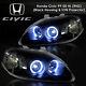 For Honda 96-98 Civic Black Dual Halo Led Projector Headlight Withamber Ej Em Ek