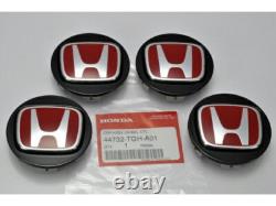 GENUINE HONDA OEM TYPE R BLACK WHEEL CENTER CAPS With RED H 44732-TGH-A01 set of 4