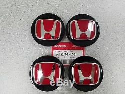 SET OF 4 NEW GENUINE HONDA TYPE R BLACK WHEEL CENTER CAPS With RED H 44732-TGH-A01