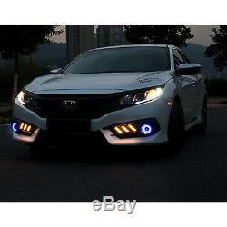 White Amber LED Fog Light Bezel Cover with Turn Signal For Honda Civic 10TH GEN